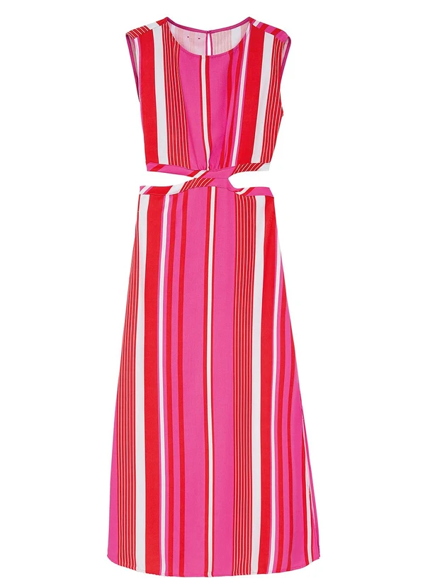 Enfim - Vestido Listrado Mídi Reto Cut Out Rosa 1