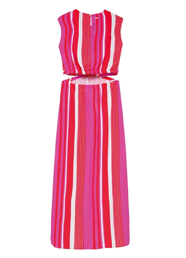 Enfim - Vestido Listrado Mídi Reto Cut Out Rosa 2