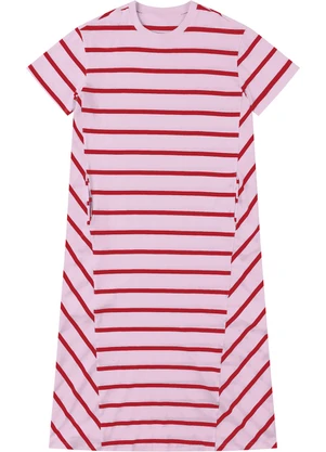 Malwee - Vestido Listrado Mídi Vermelho - MALWEE