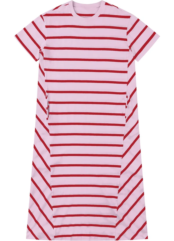 Malwee - Vestido Listrado Mídi Vermelho 2