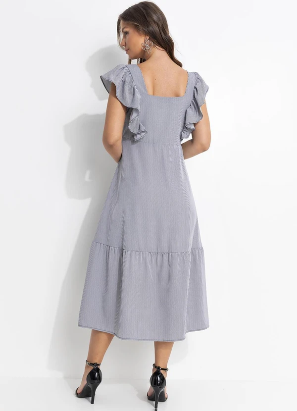 Quintess - Vestido Listrado P&B em Tecido Plano de Poliéste 3