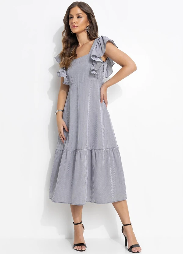 Quintess - Vestido Listrado P&B em Tecido Plano de Poliéste 4