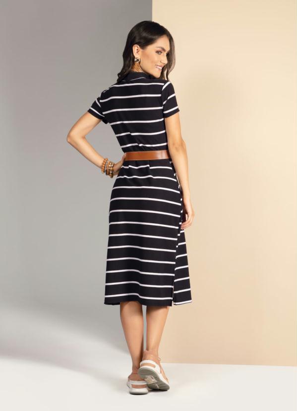 Quintess - Vestido Listrado Preto com Fendas 2