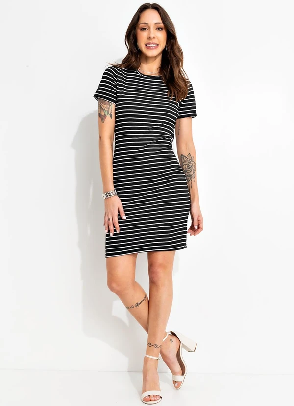 Bimini - Vestido Listrado Preto e Branco em Canelada 3