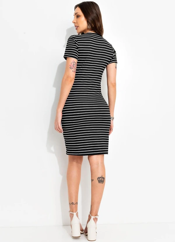Bimini - Vestido Listrado Preto e Branco em Canelada 4
