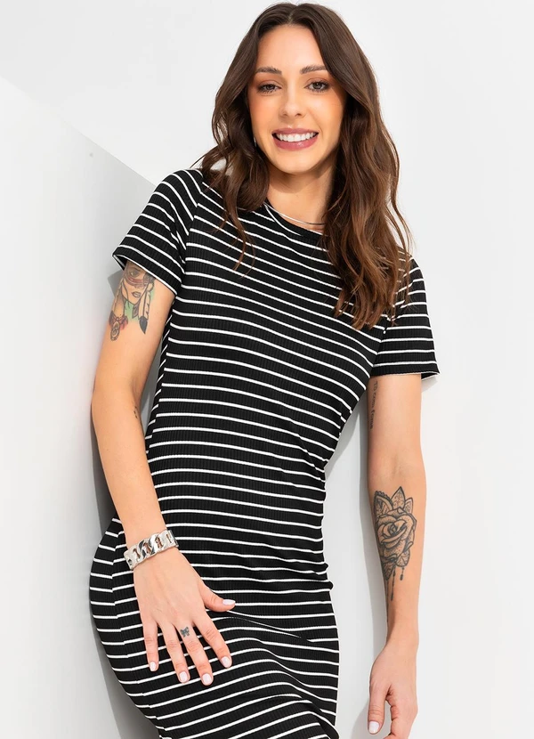 Bimini - Vestido Listrado Preto e Branco em Canelada 6