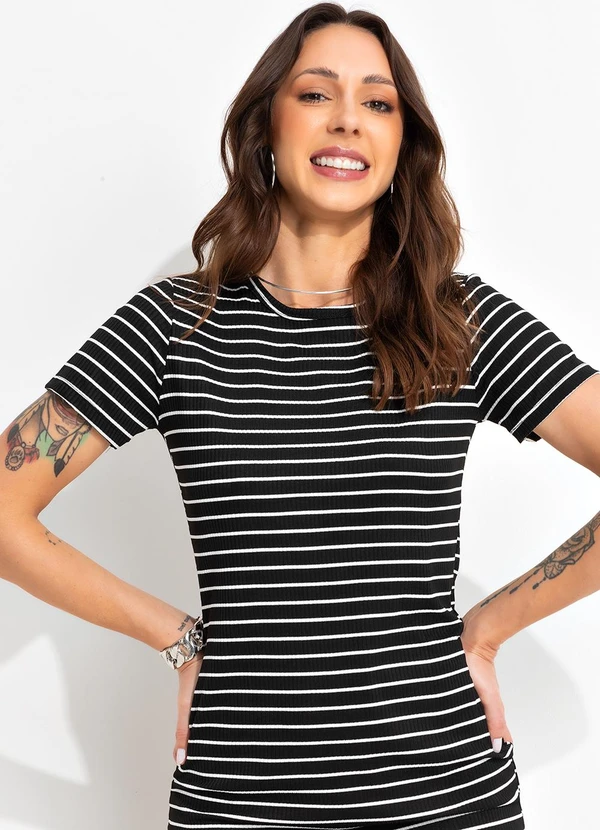 Bimini - Vestido Listrado Preto e Branco em Canelada 7