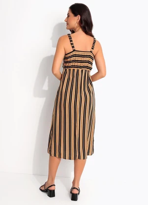 Quintess - Vestido Listrado Preto em Viscose - QUINTESS