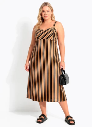 Quintess - Vestido Listrado Preto em Viscose - QUINTESS