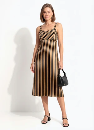Quintess - Vestido Listrado Preto em Viscose - QUINTESS