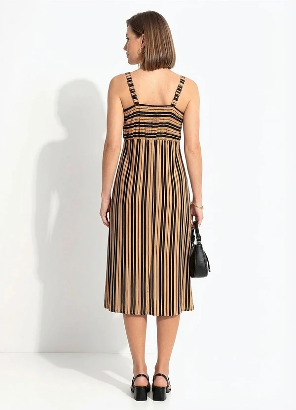Quintess - Vestido Listrado Preto em Viscose 2