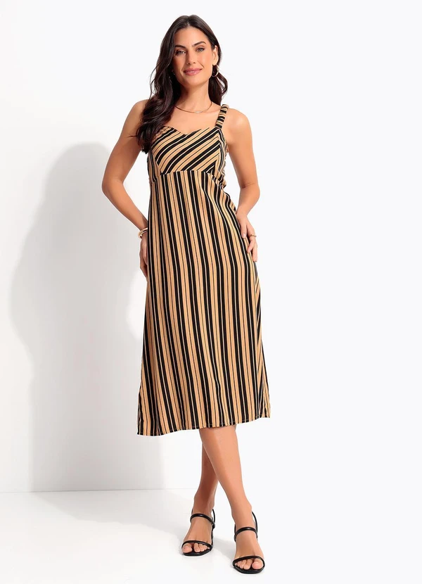 Quintess - Vestido Listrado Preto em Viscose 6