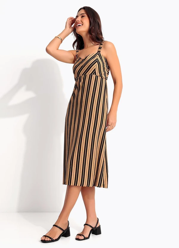 Quintess - Vestido Listrado Preto em Viscose 8