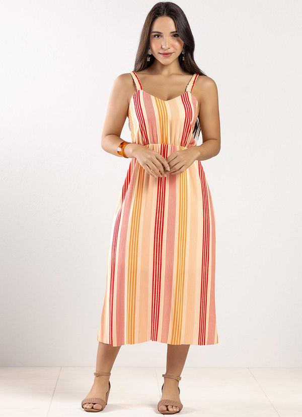 Rezzato - Vestido Listrado Trend Adulto Feminino Laranja