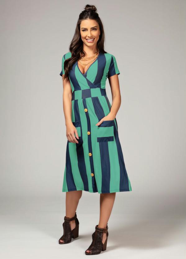 Quintess - Vestido Listrado Verde com Bolsos 3