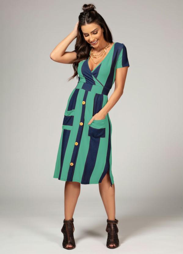 Quintess - Vestido Listrado Verde com Bolsos 5