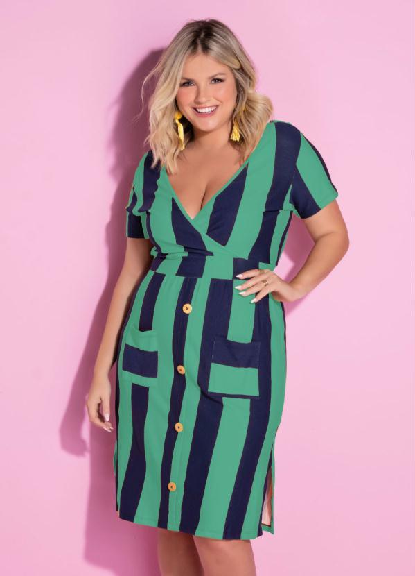 Quintess - Vestido Listrado Verde com Bolsos 6