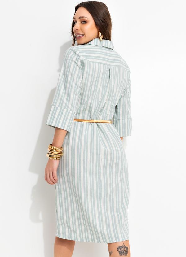 Bimini - Vestido Listrado Verde e Branco em Tecido Plano 2