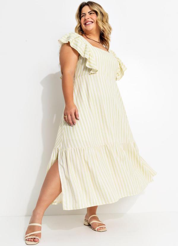 Quintess - Vestido Listrado Verde em Linho 3