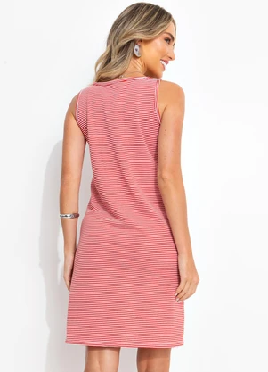 Bimini - Vestido Listrado Vermelho em Meia Malha Listrada - BIMINI