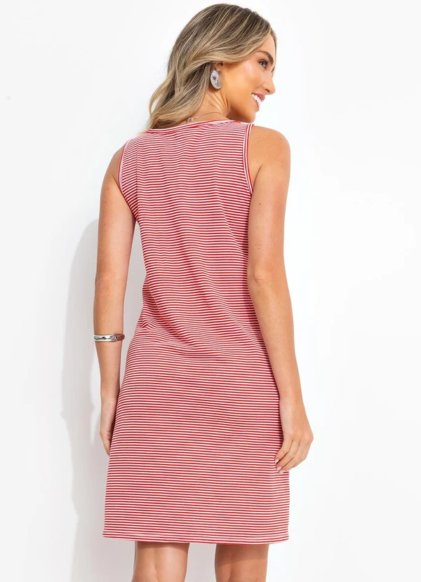 Bimini - Vestido Listrado Vermelho em Meia Malha Listrada 5