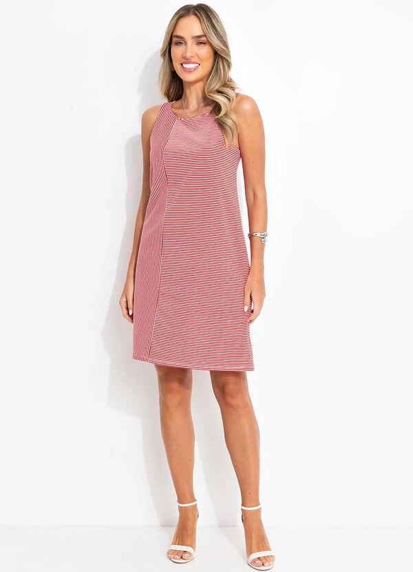 Bimini - Vestido Listrado Vermelho em Meia Malha Listrada 4