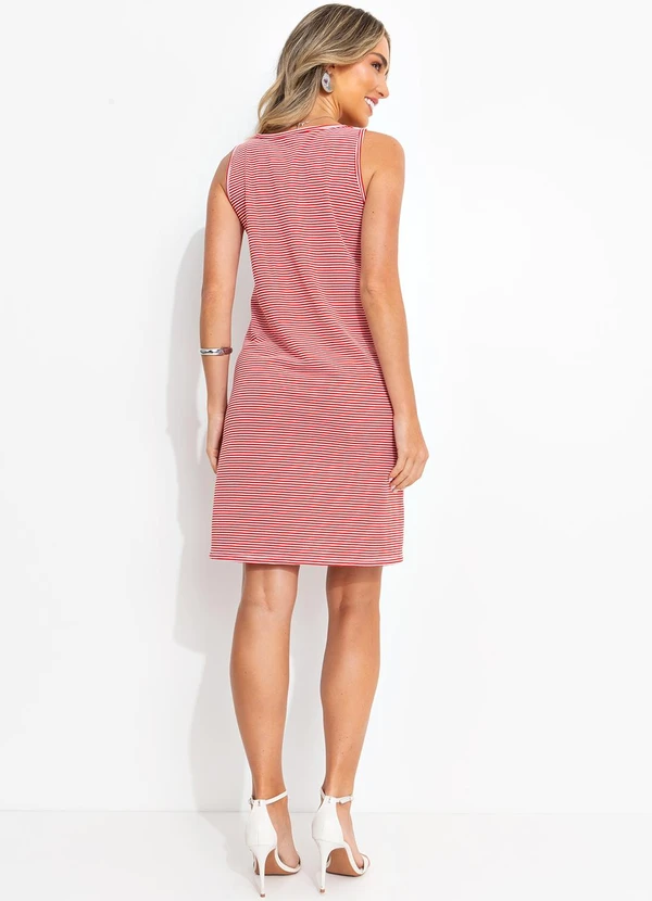 Bimini - Vestido Listrado Vermelho em Meia Malha Listrada 3