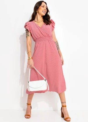 Bimini - Vestido Listrado Vermelho em Meia Malha Listrada - BIMINI