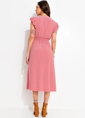 Bimini - Vestido Listrado Vermelho em Meia Malha Listrada - BIMINI