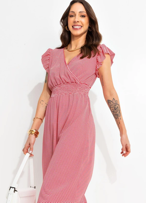 Bimini - Vestido Listrado Vermelho em Meia Malha Listrada 3