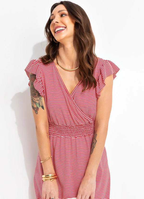 Bimini - Vestido Listrado Vermelho em Meia Malha Listrada 5