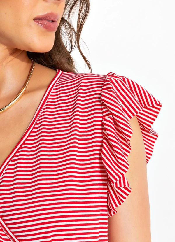 Bimini - Vestido Listrado Vermelho em Meia Malha Listrada 7