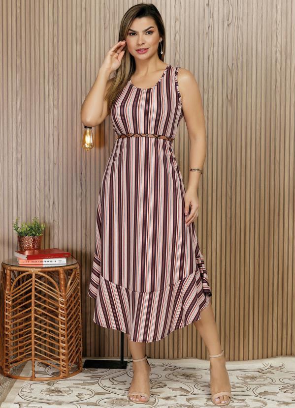 Rosalie - Vestido Listras Azul com Babado Moda Evangélica 3