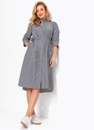 Vestido Listras Cinza em Alfaiataria