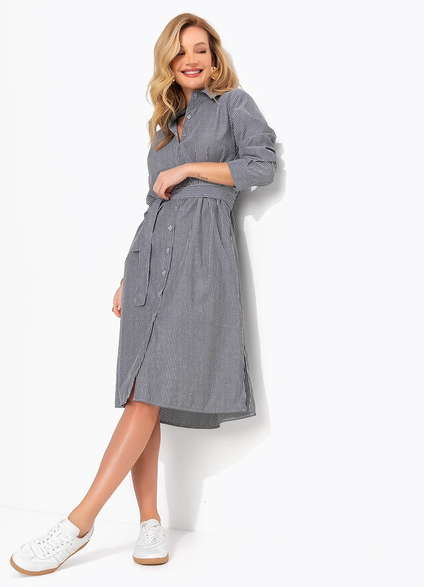 Quintess - Vestido Listras Cinza em Alfaiataria 3