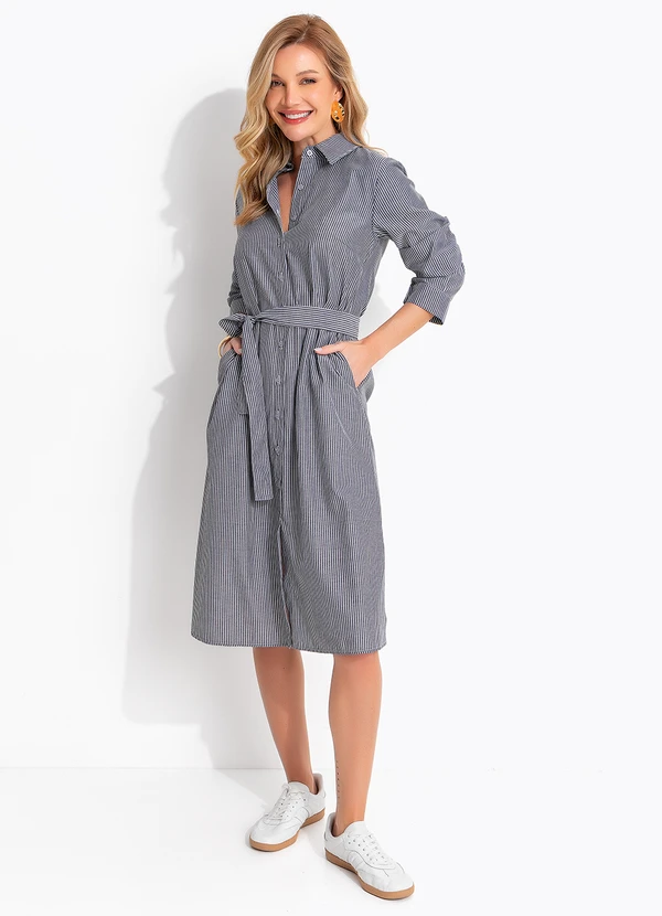 Quintess - Vestido Listras Cinza em Alfaiataria 2