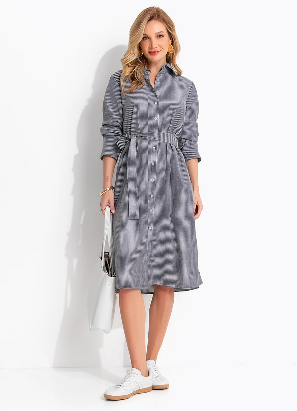 Quintess - Vestido Listras Cinza em Alfaiataria 6