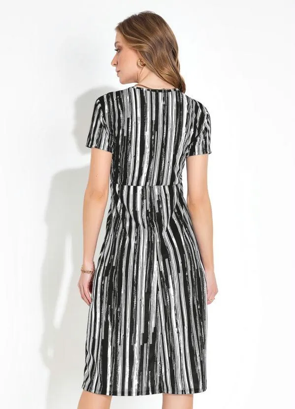 Moda Pop - Vestido Listras PretaDecote Transpassado e Fenda 2