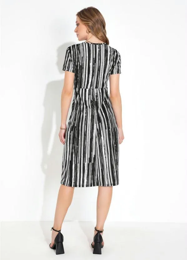 Moda Pop - Vestido Listras PretaDecote Transpassado e Fenda 5