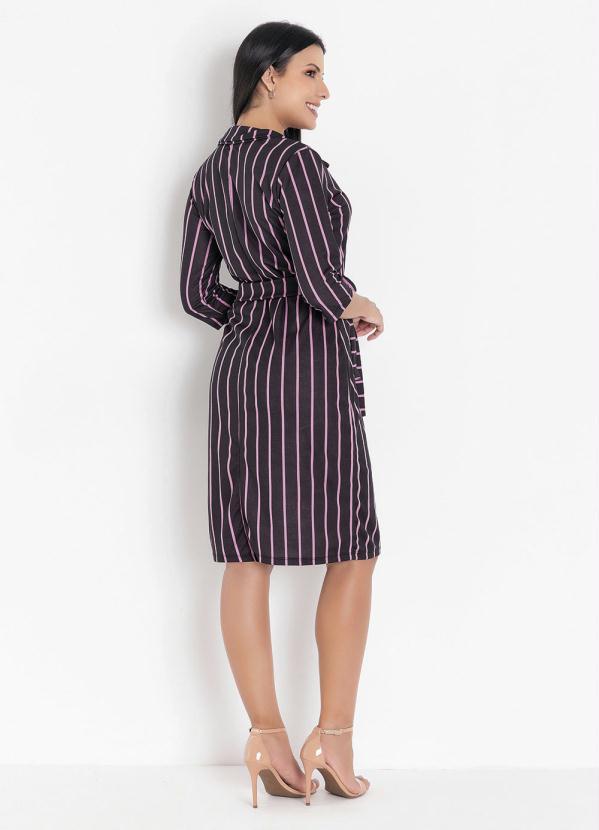 Rosalie - Vestido Listras Rosa com Faixa Moda Evangélica 2