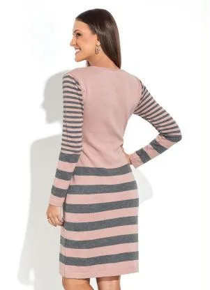 Rosalie - Vestido Listras Rosê com Pregas - ROSALIE