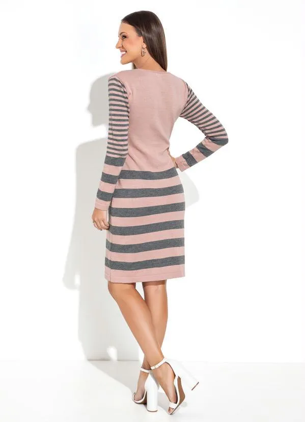 Rosalie - Vestido Listras Rosê com Pregas 4