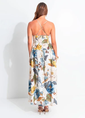 Farm - Vestido Longo Alça Jardim Guabara Off White - FARM