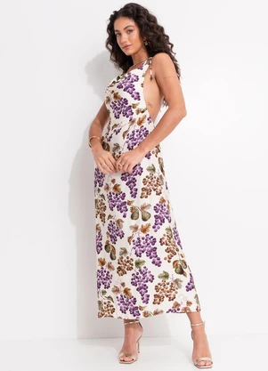 Farm - Vestido Longo Alça Romance de Uva Bege - FARM