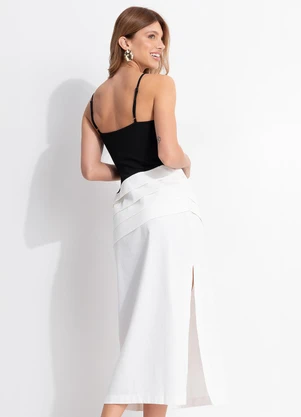 Farm - Vestido Longo Bicolor Pregas Preto - FARM