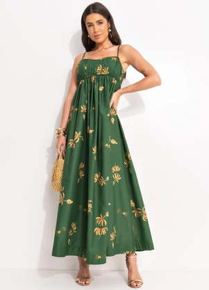 Farm - Vestido Longo Brilho de Banana Verde - FARM