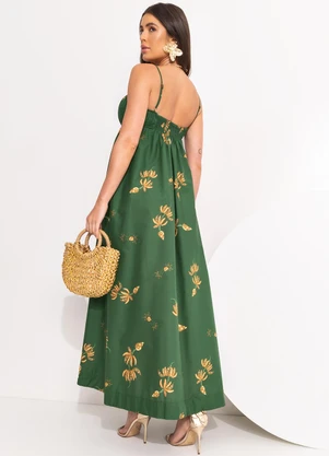 Farm - Vestido Longo Brilho de Banana Verde - FARM