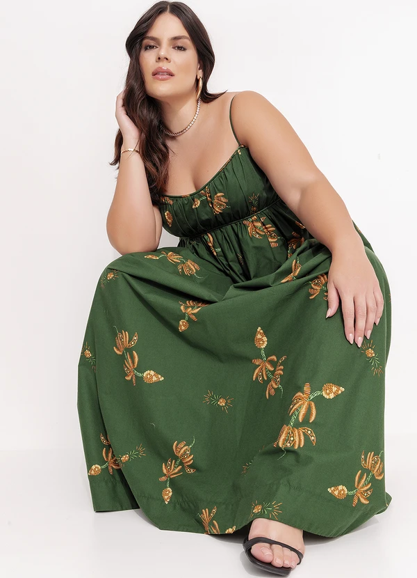 Farm - Vestido Longo Brilho de Banana Verde 11