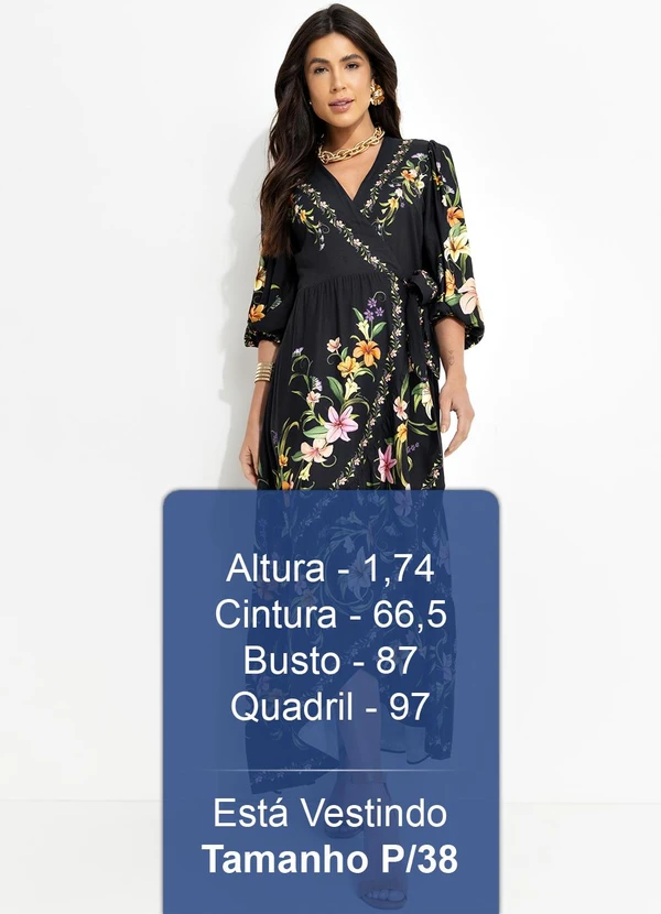 Farm - Vestido Longo com Manga Vestida de Flor Preto 5