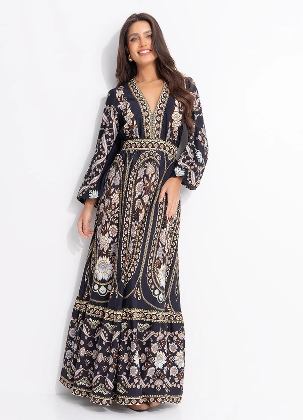 Farm - Vestido Longo Cropped Daniela Preto